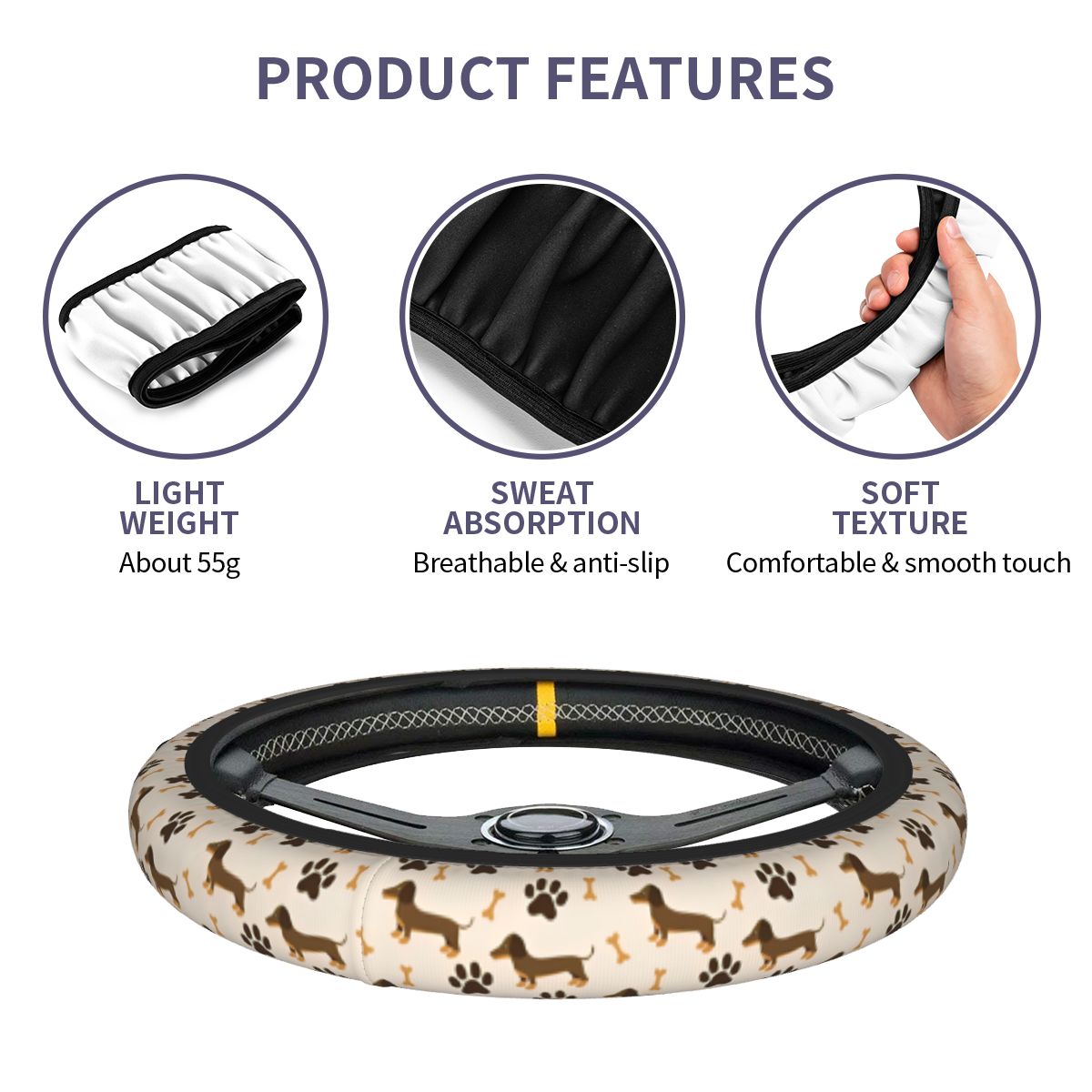 Bonito dachshund capa de volan - Car Steering Wheel Cover Anti Slip Breathable avaliação e preço